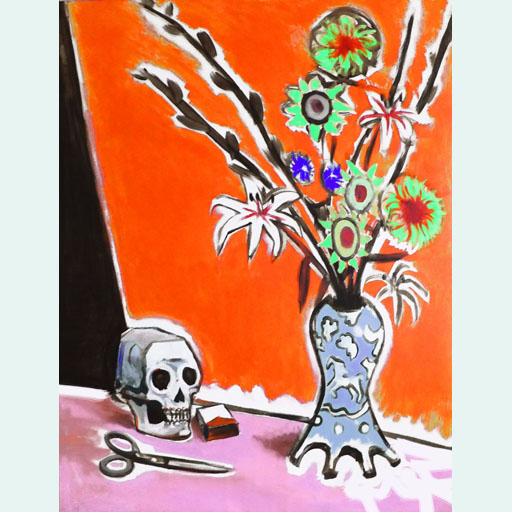 art, still life, flowers, red, expressionism, painting